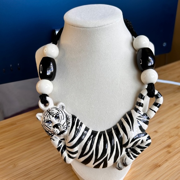 Vintage Large Zebra Ceramic Necklace - Artist Signed - Picture 3 of 7